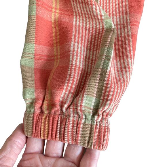 Christopher & Banks Orange Green Plaid Full Zip Cotton Twill Jacket Hooded MED - Picture 6 of 10